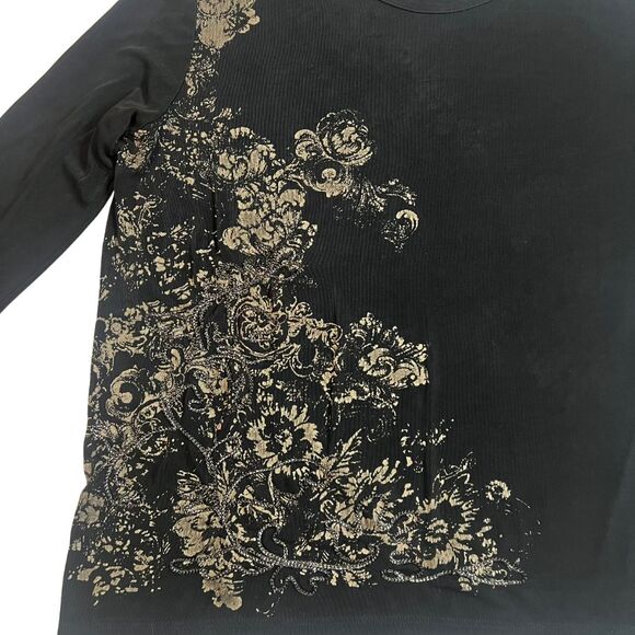 Chicos Blouse Size 1 Long Sleeve Black Floral Chain Gothic Casual Workwear Top - Picture 10 of 12